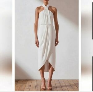 Shona Joy White Halter Knot Midi Dress